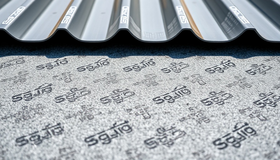 Close-up of metal roof underlayment texture with branding.