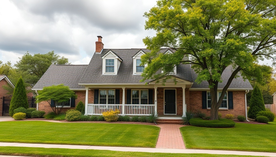 Roofing companies suburban house lush lawn cloudy sky.