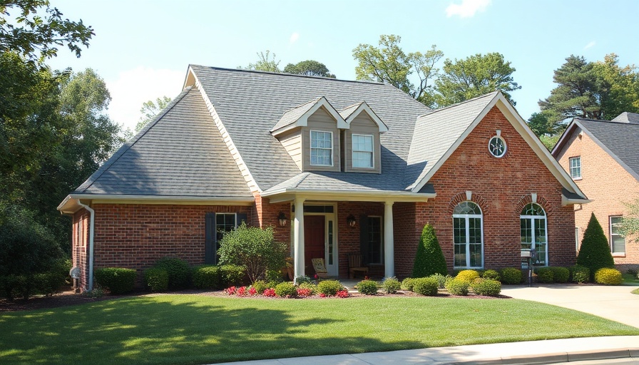 Roofing Insights: Brick house with grey shingled roof.