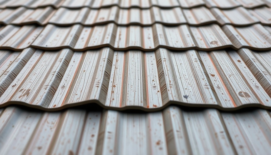 Close-up view of metal roofing panels with geometric patterns