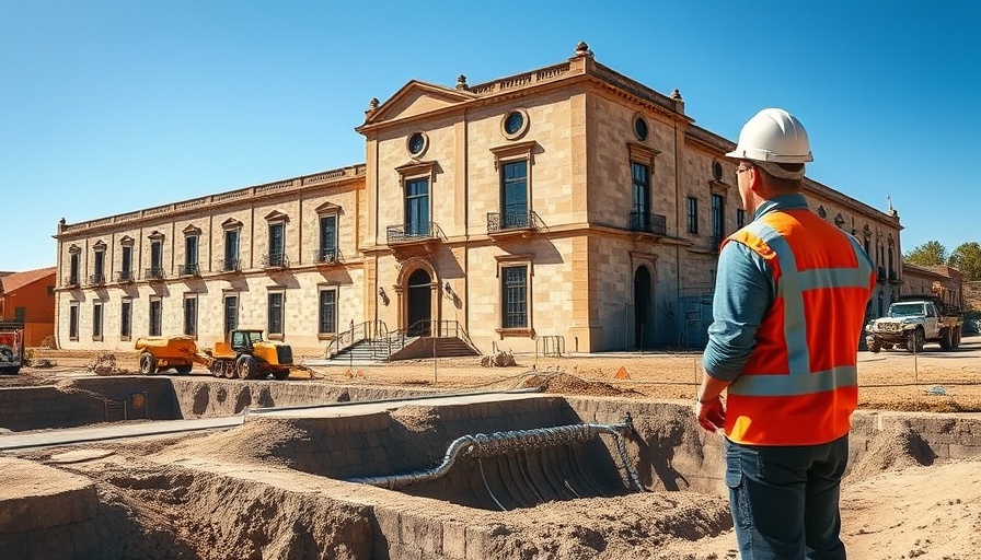 Geothermal energy installation at historic building site.