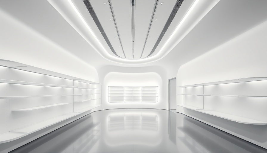 Minimalist Harajuku store interior with modern shelving.