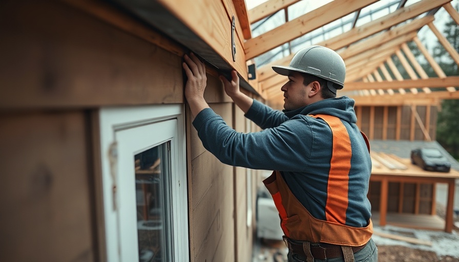 Worker using weather protection products on construction.