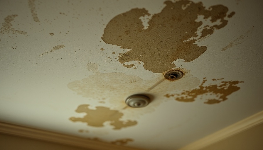 Ceiling with water stains showing need for roof repair companies.