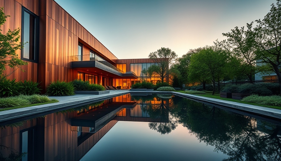 Modern building with copper cladding in evening light