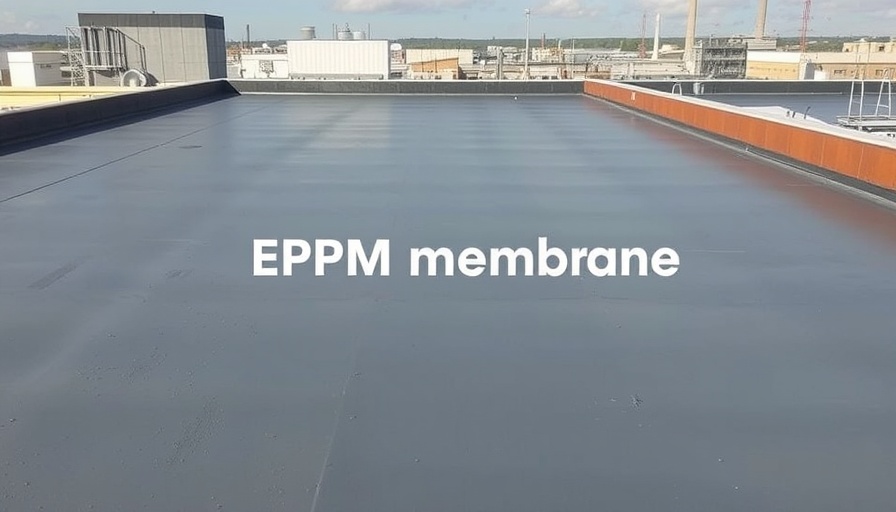 Smooth EPDM roofing membrane with informative text.