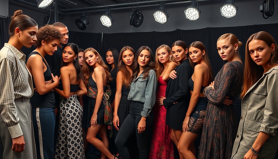 Diverse models backstage at a sustainable fashion show.