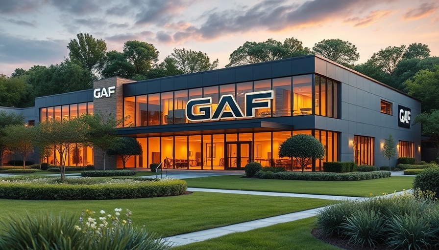 GAF building at dusk representing GAF ServiceTitan partnership.