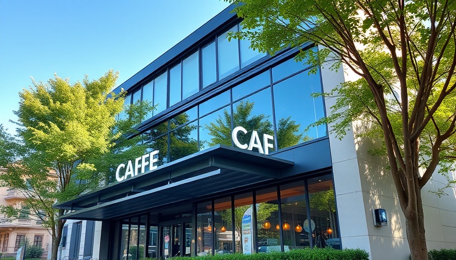 Modern facade of Factory Coffee HQ Bangkok with clear sky.