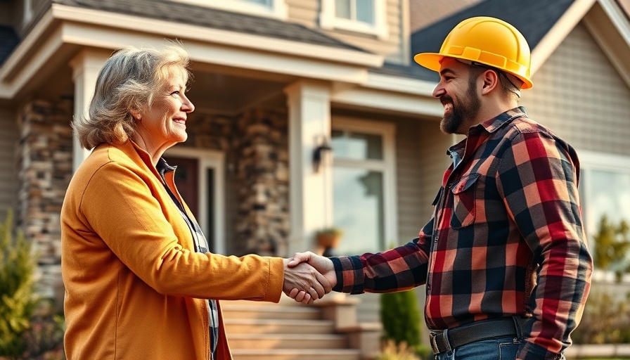 Homeowner and contractor handshake, stress reduction in home renovations.