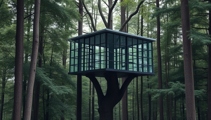 Sawmill Treehouse with mirrored exterior blending into forest