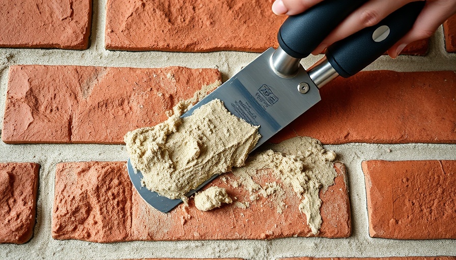 Close-up of traditional mortar application on brick wall.