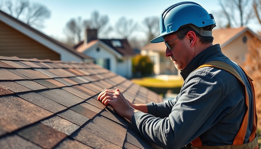 Roof inspection before buying a home highlighted on blurred rooftop.