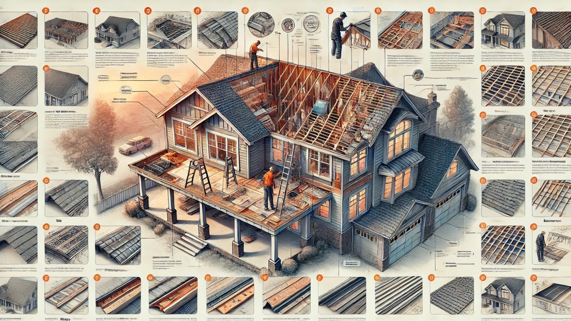 showcasing the key components of a residential roof structure