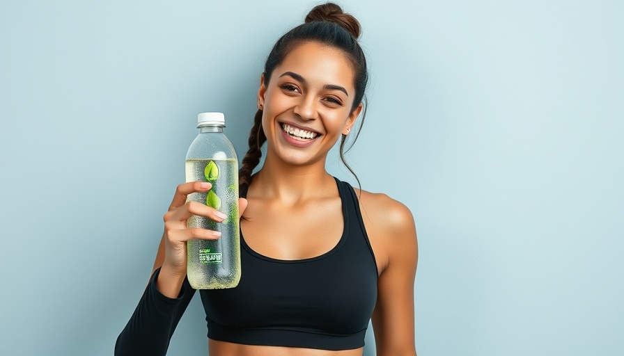 Joyful woman with eco-friendly water bottle, smiling.