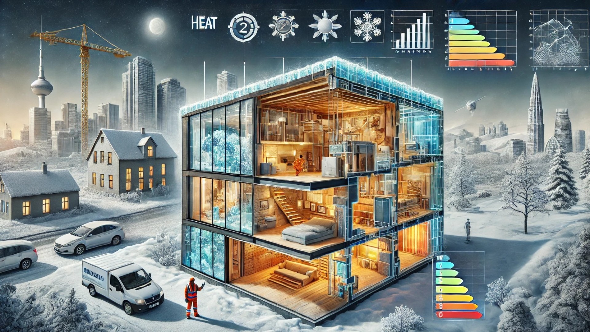 showcasing the concept of building enclosure heat loss and energy efficiency