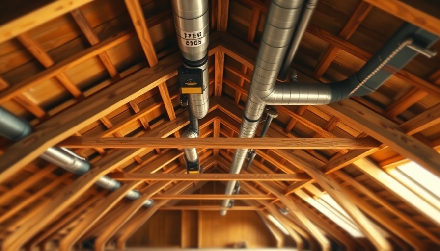 Different types of attic ventilation systems in a spacious wooden attic.