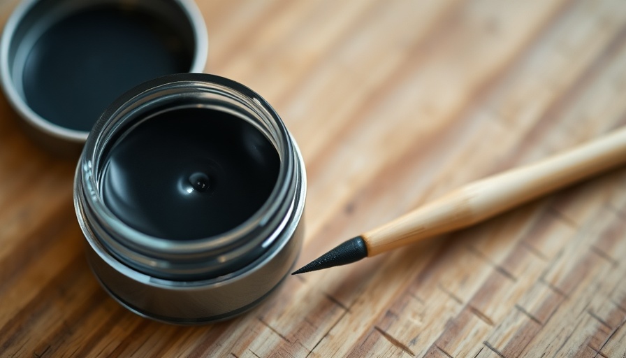 DIY smudge-free eyeliner with brush on wood surface.