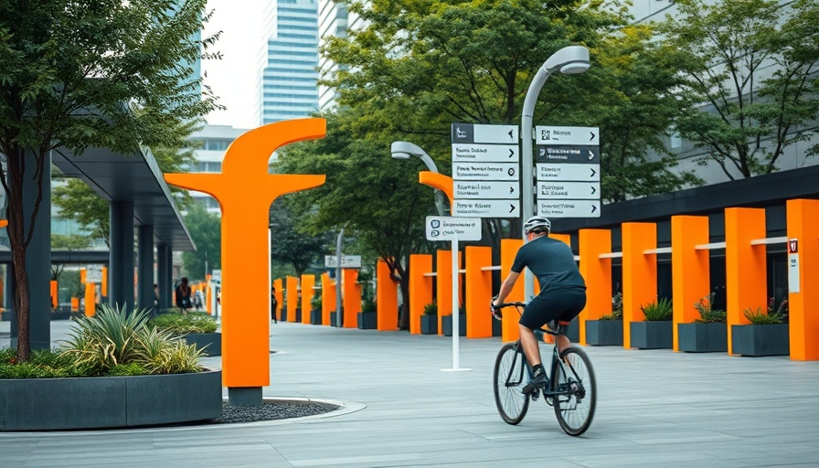 Modern urban area emphasizing legible cities urban wayfinding with cyclist.