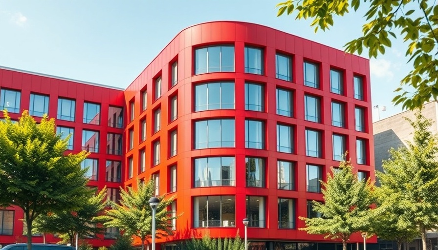 Architectural view of Overnight Shelter Lotte-Branz-Strasse with red facade.