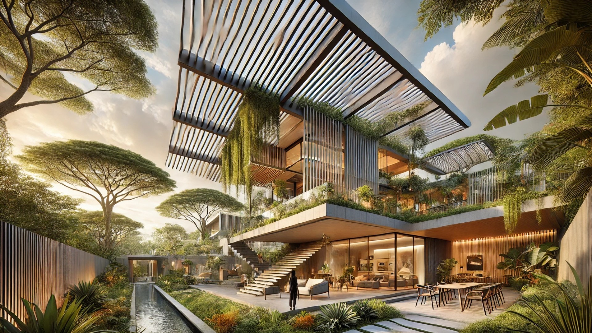 showcasing Lumintu House in Jakarta, Indonesia, highlighting its steel fins