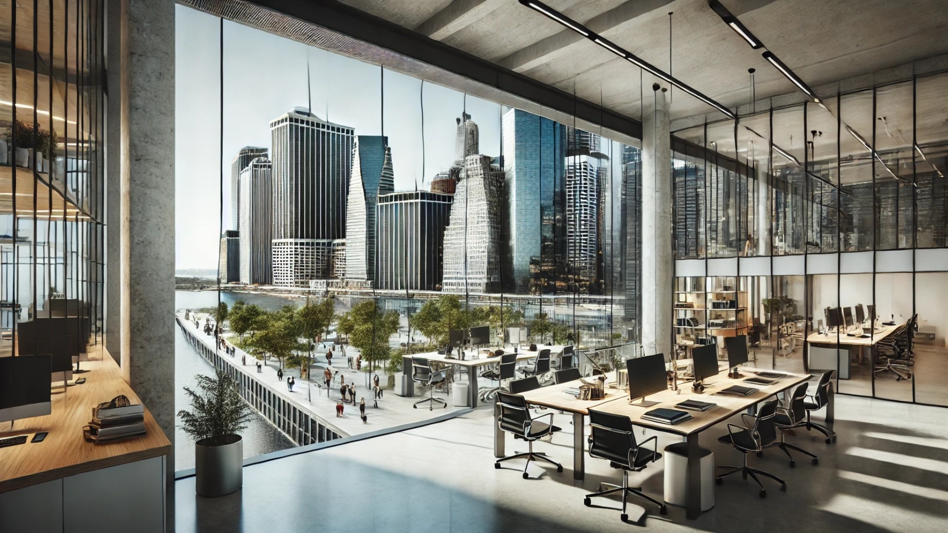 modern architectural office in Lower Manhattan, reflecting innovation, sustainability, and professionalism