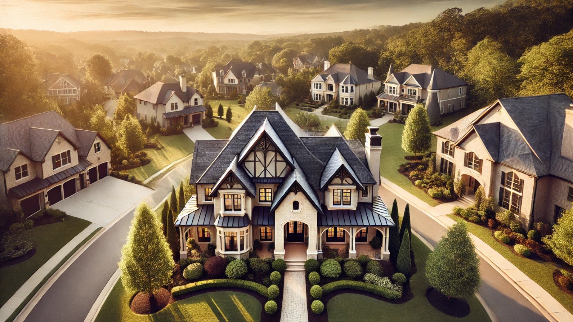 a luxurious home in Joelton, Tennessee with a beautifully crafted roof, elegant design, and a serene, upscale neighborhood ambiance