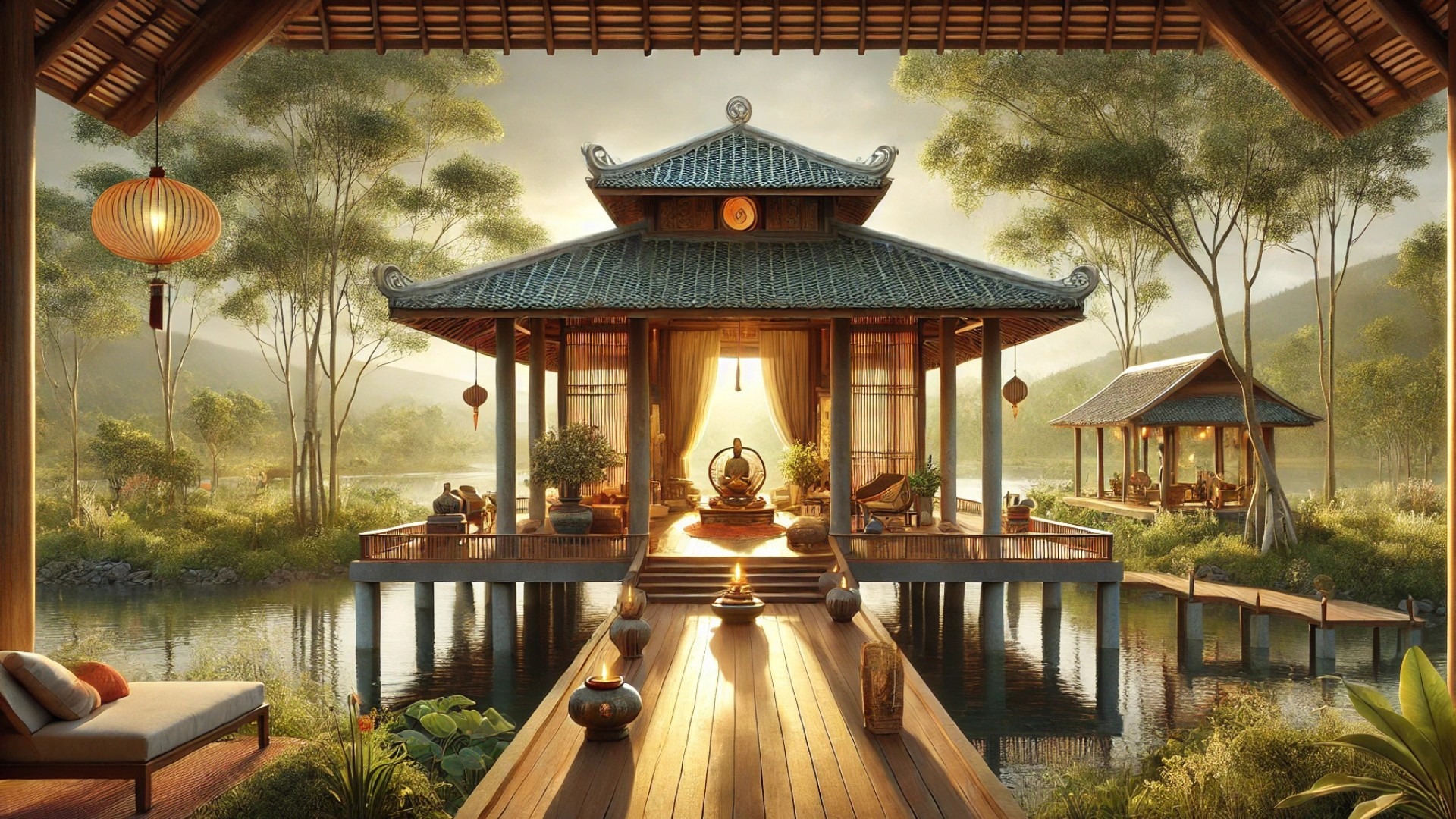 Co Muoi Garden Villa with red-tiled roof in lush setting