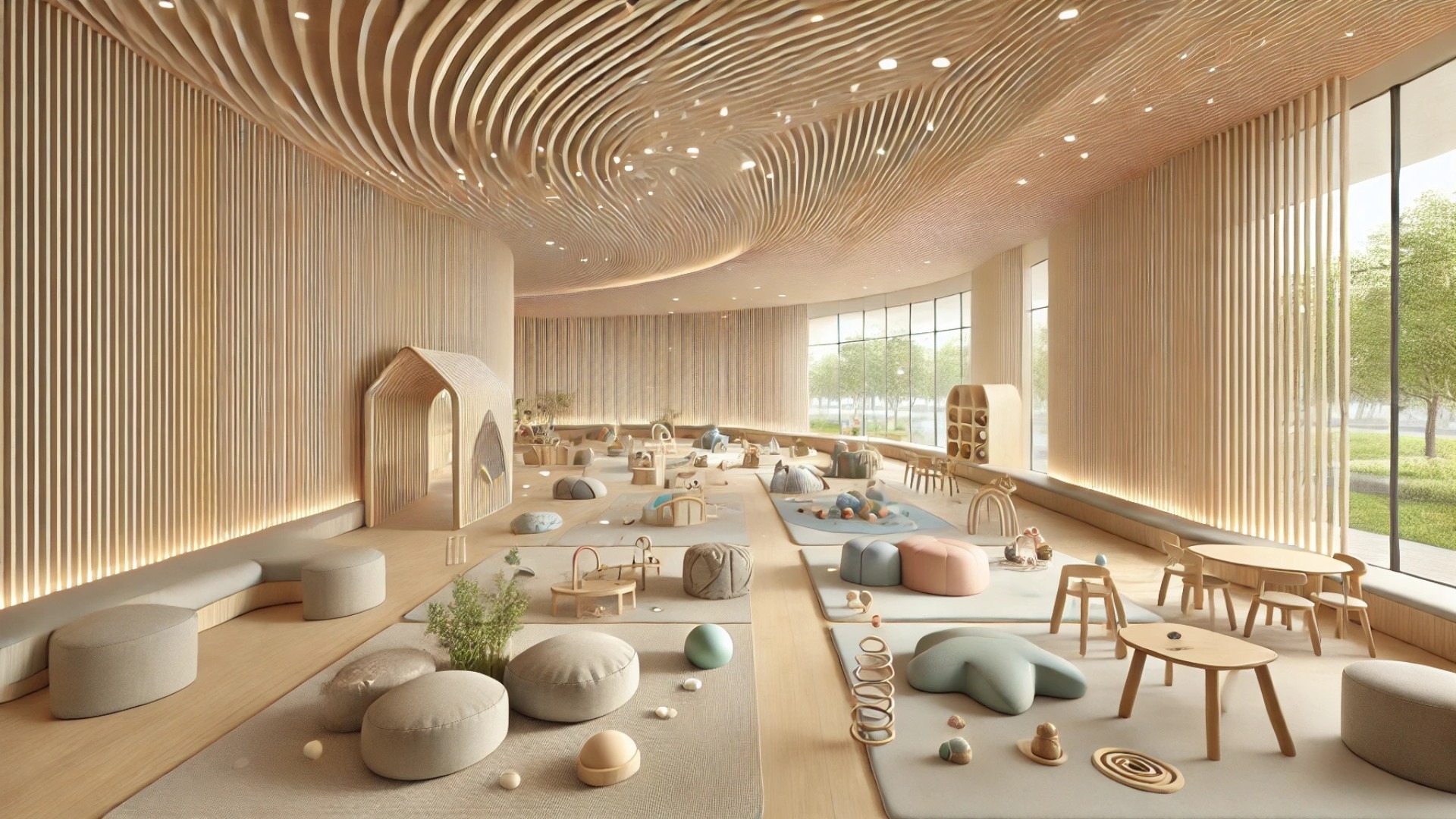 capturing the heart of the AU Childcare Support Facility's sensory exploration zone, where light, material, and mood come together to support young minds