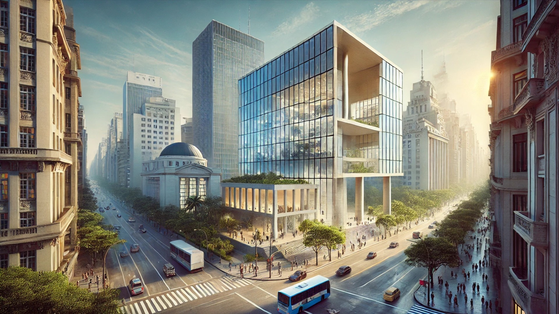 the striking Pietro Maria Bardi Building — this scene radiates Brazil’s modern architectural legacy, celebrating São Paulo’s artistic soul with elegance and transparency