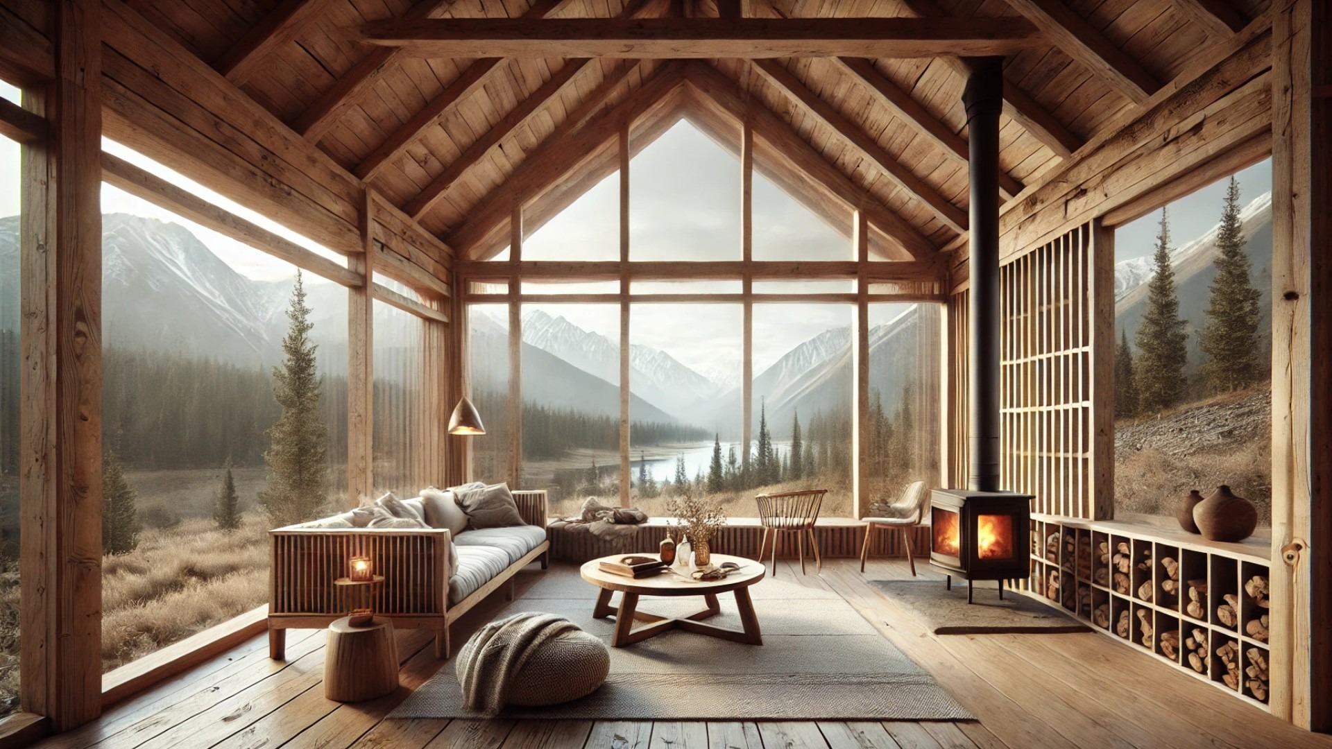 Step inside the AUM Cabin — a peaceful retreat shaped by sunlit wood, mountain views, and the soul of Kazakh craftsmanship.