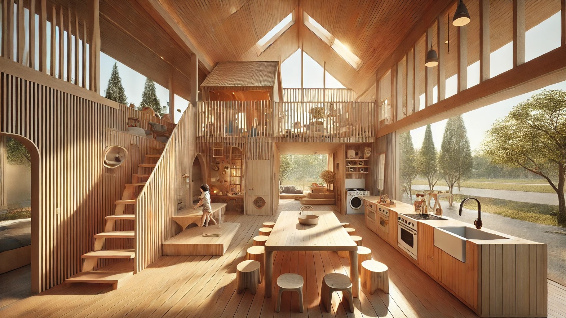 Kid-friendly architecture of the modern treehouse-style Kid Cabin in Chonburi, Thailand.