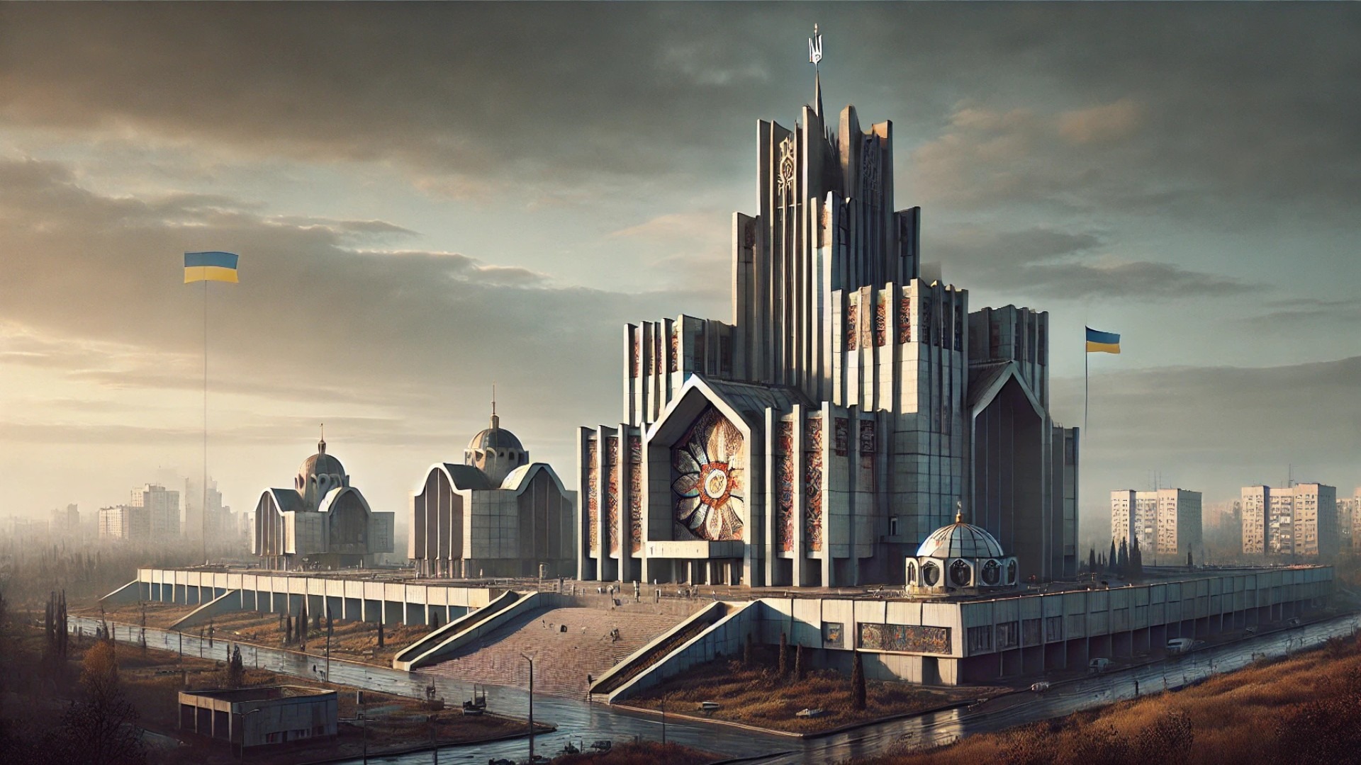 scene reflecting the architectural essence of Ukraine’s Soviet-era modernism