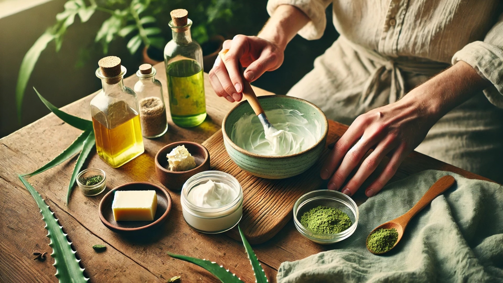 capturing the calm, hands-on process of making a DIY face moisturizer with shea butter