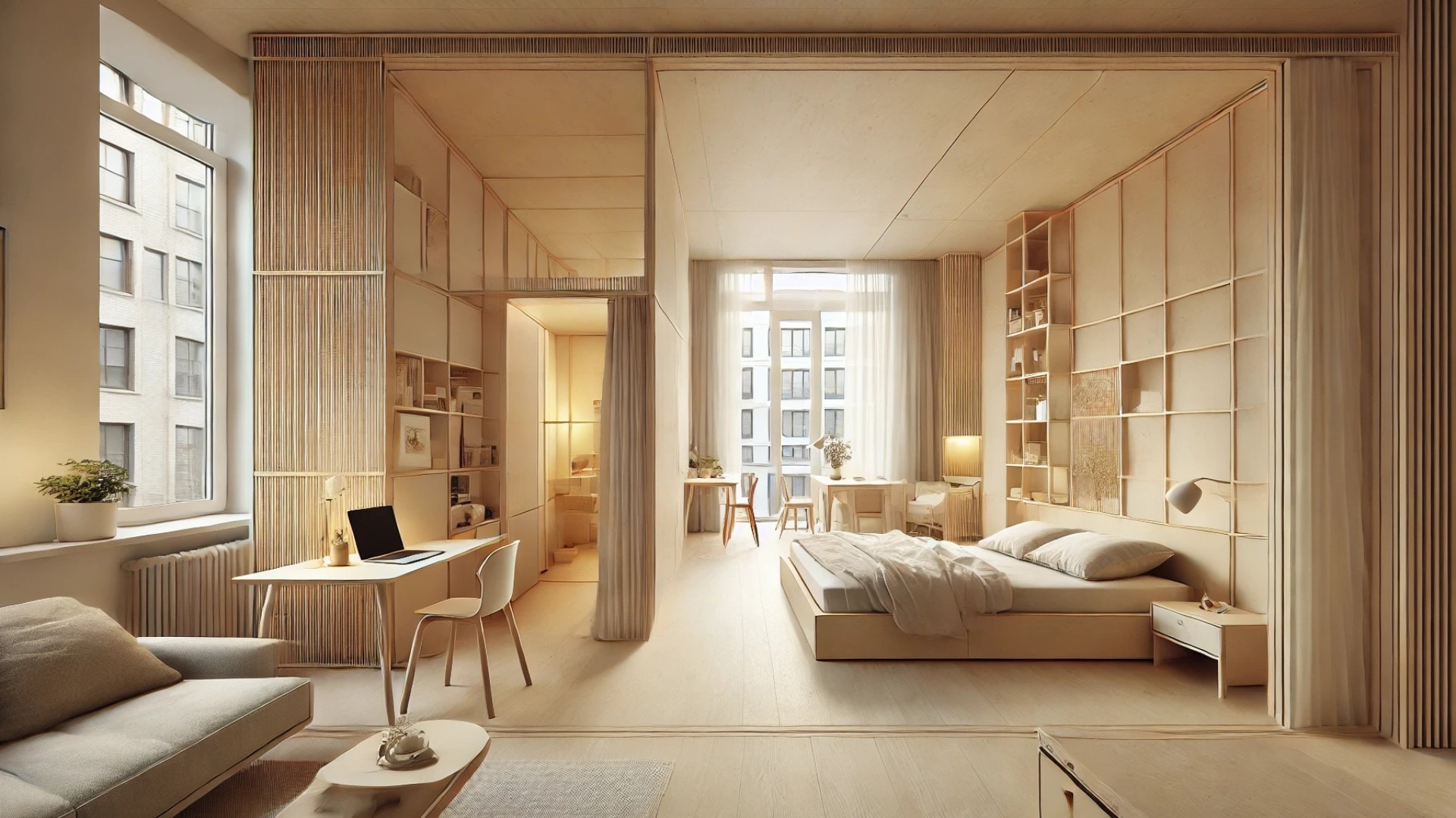 MM33 Apartment Design featuring modern living space with curtains