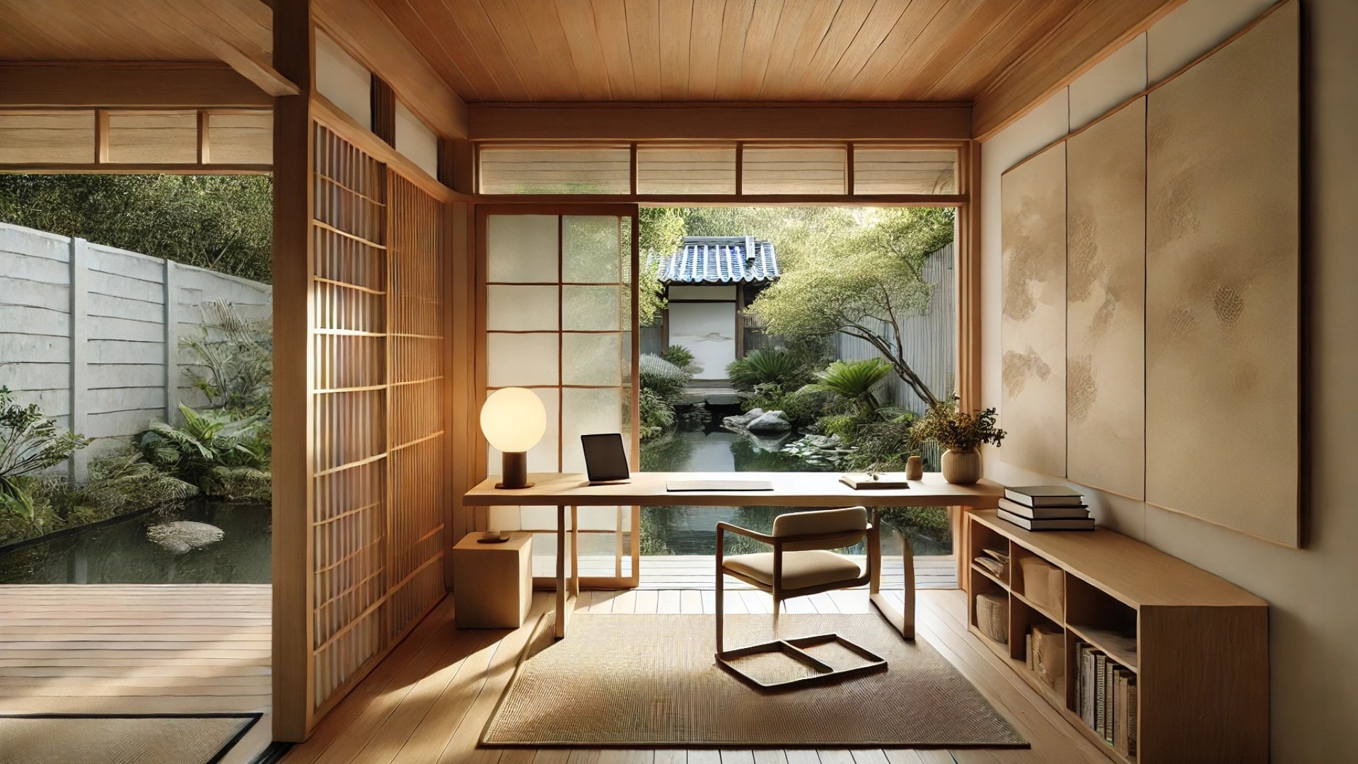 serene home office space inspired by Japanese design