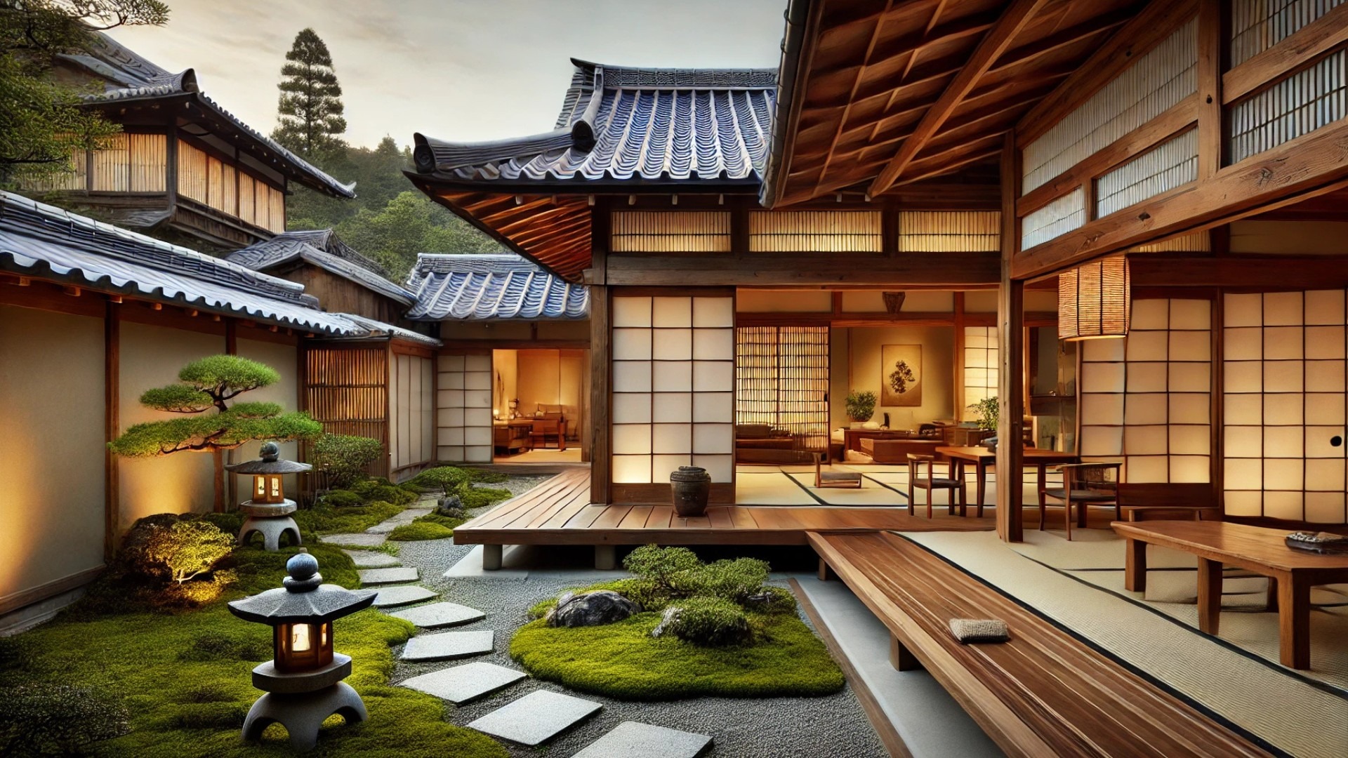 Traditional Japanese room at Hotel VMG Villa Kyoto with garden view.