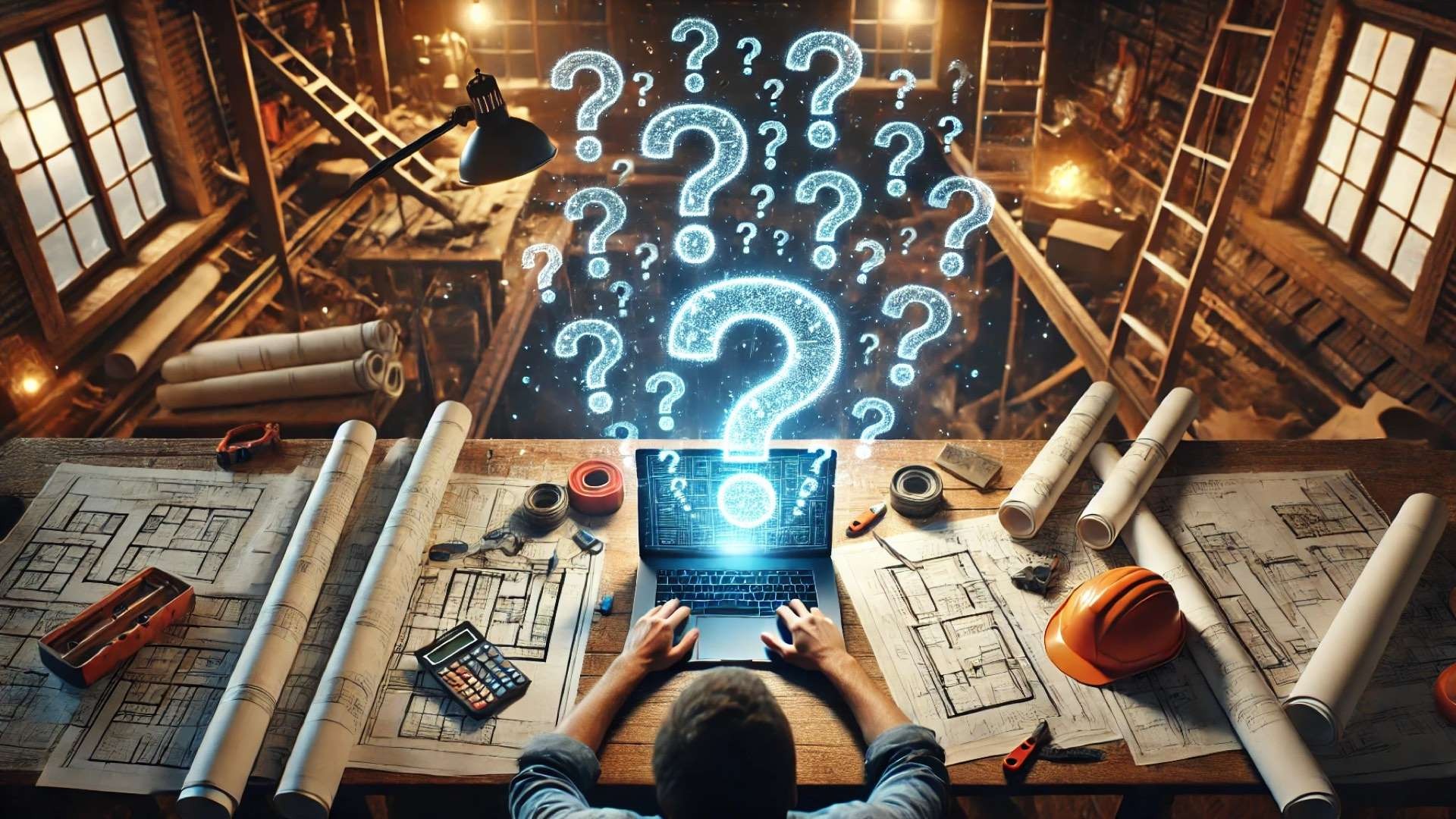 A roofing contractor reviews printed notes and digital question prompts, symbolizing the strategic thinking required to transition away from marketplace dependency.