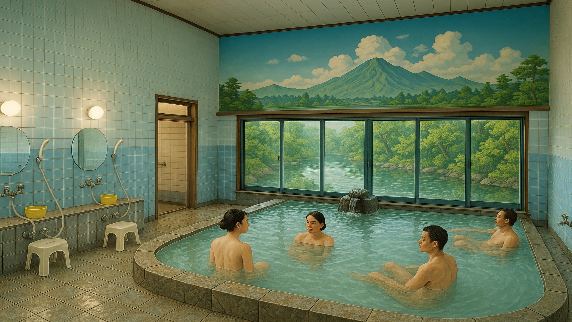 Serene Japanese onsen in winter, showcasing Japan bathhouse culture.