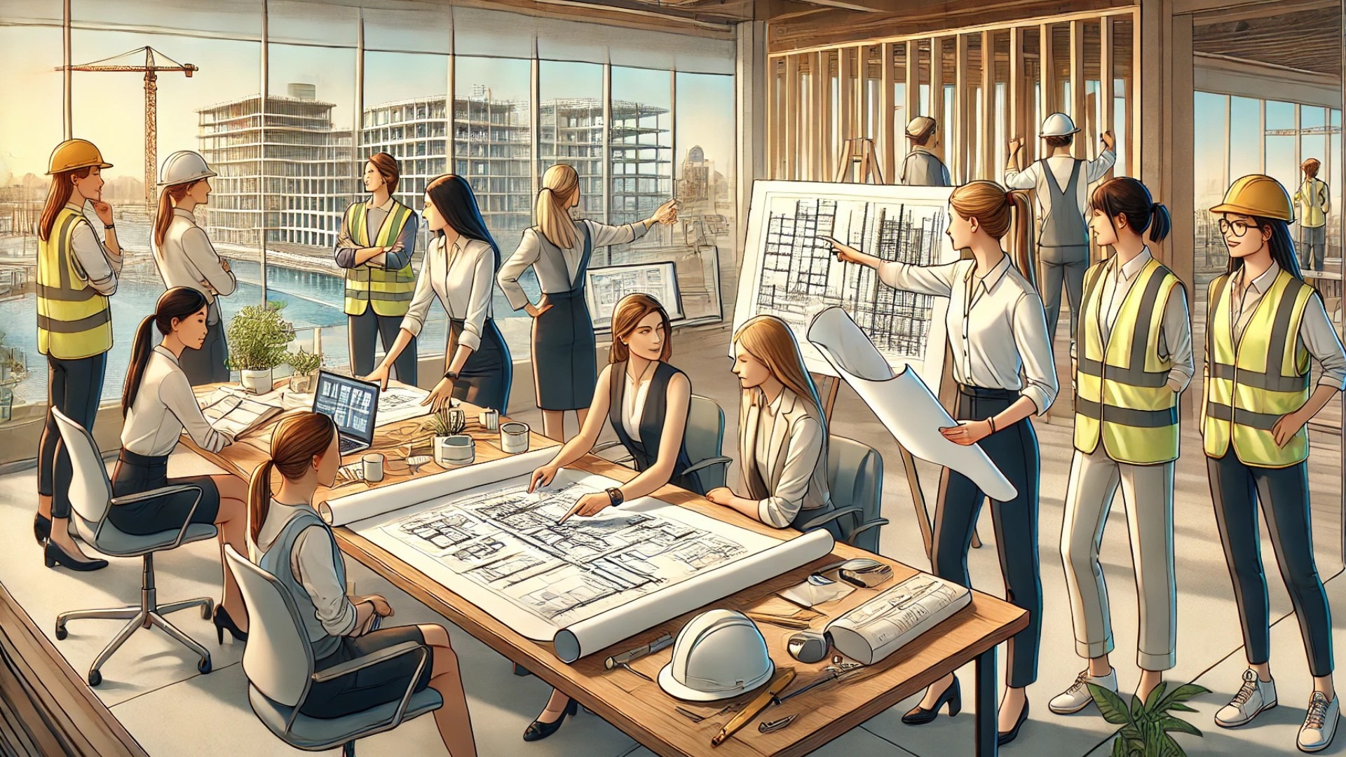 Professional women collaborating in architecture, engineering, and construction, emphasizing mentorship and inclusivity