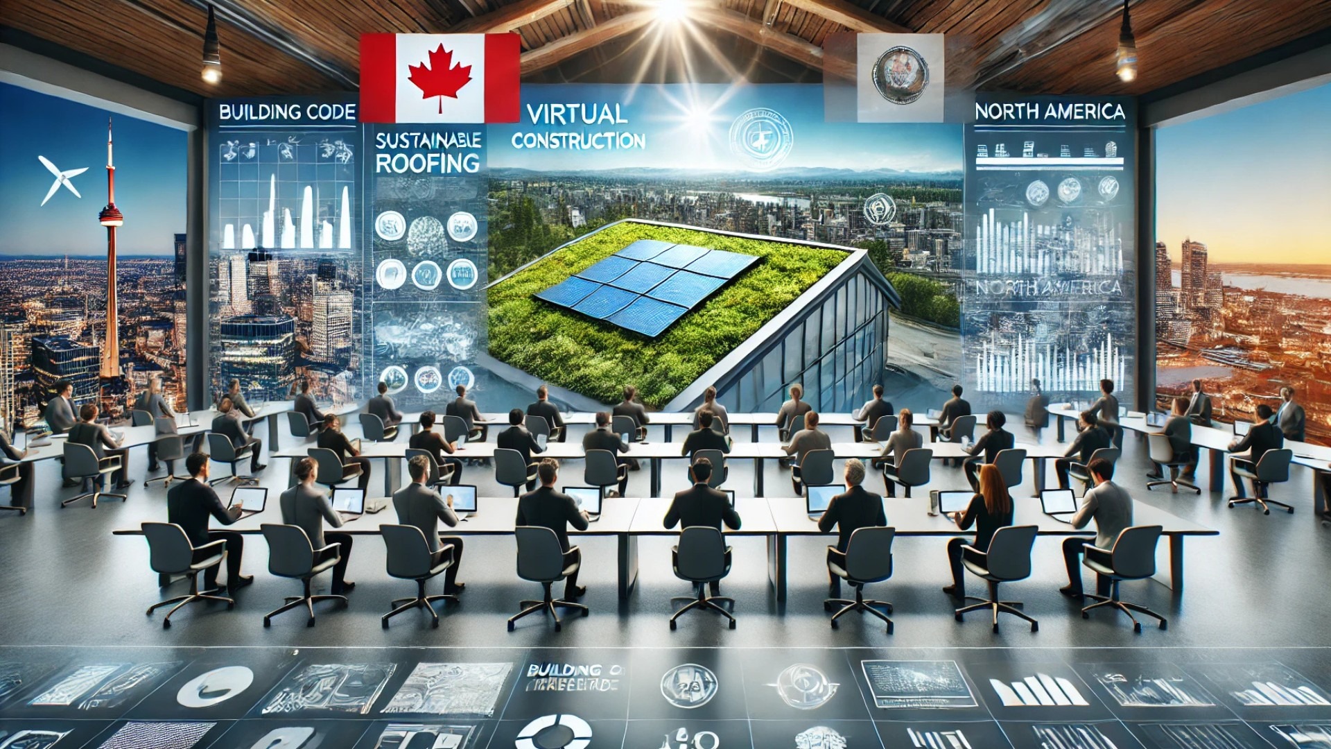 capturing the essence of a virtual construction summit focused on roofing innovations and sustainability in North America