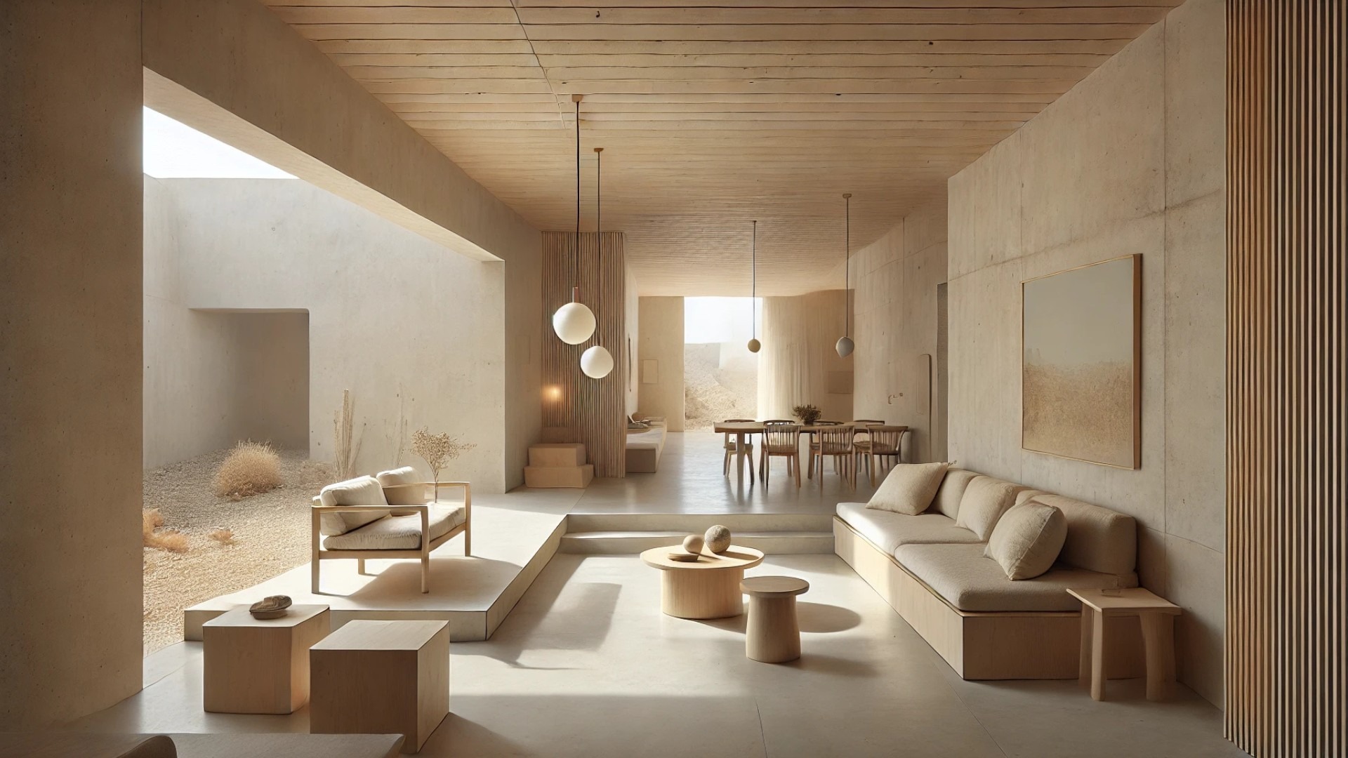 Cruda House, showcasing its airy minimalism, natural textures, and intentional use of space