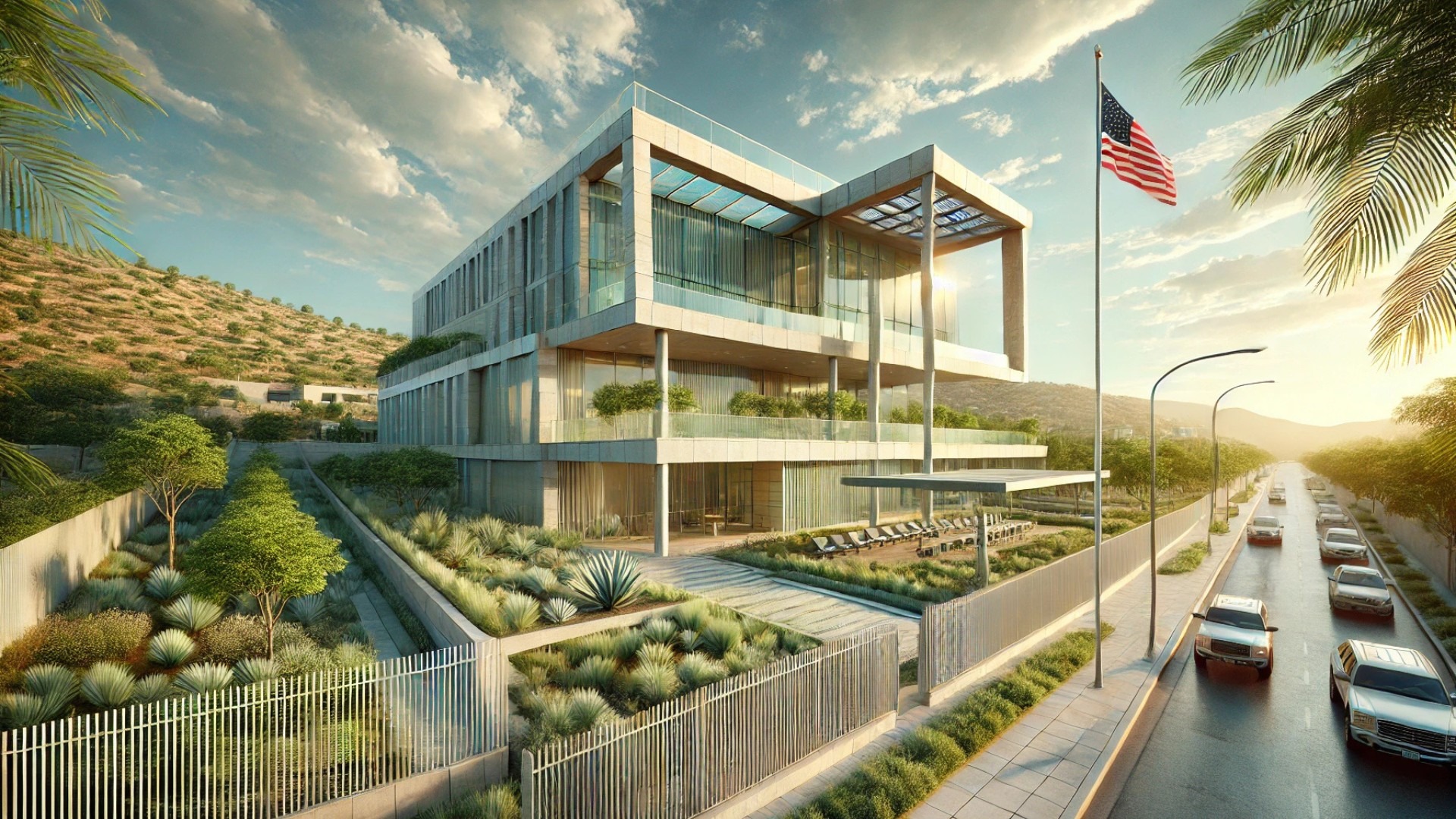 modern, sustainably designed U.S. Consulate General in Guadalajara, Mexico, set within a diplomatic and environmentally conscious architectural context