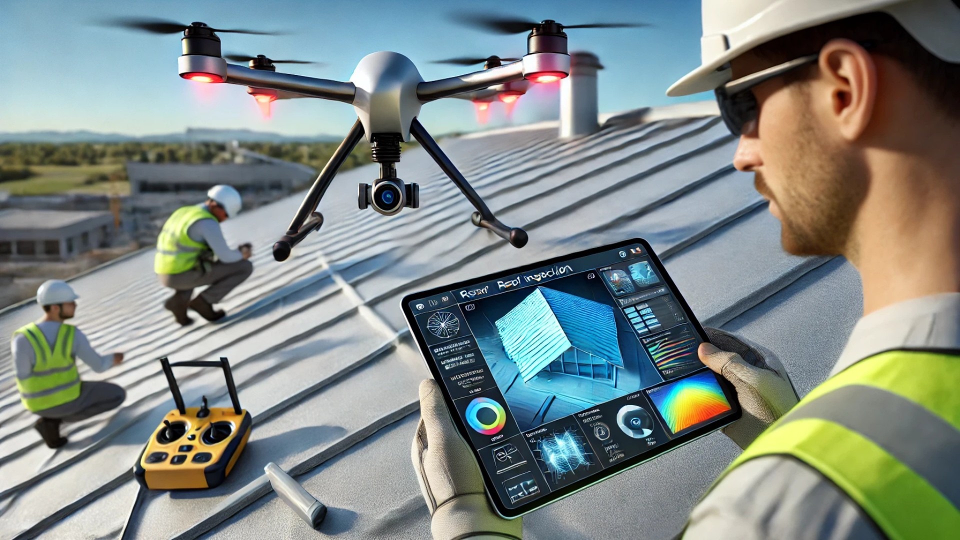 drone-assisted roof analysis, capturing the precision and innovation of AI-powered inspection tools