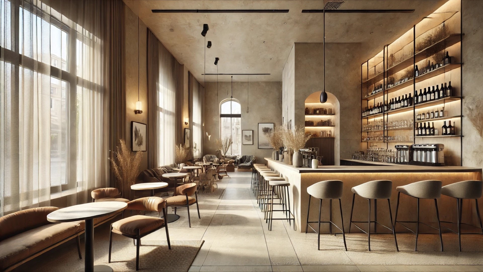 cozy, modern Acacia Coffee & Wine Bar, reflecting its minimalist, intimate ambiance in the serene setting of Odesa