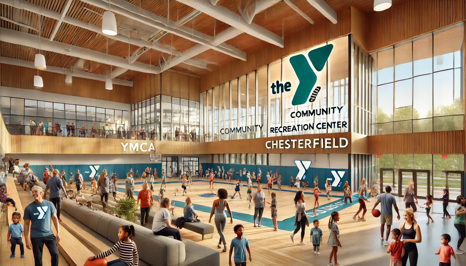 interpretation of the renovated Chesterfield YMCA, highlighting its vibrant, sustainable, and community-focused design