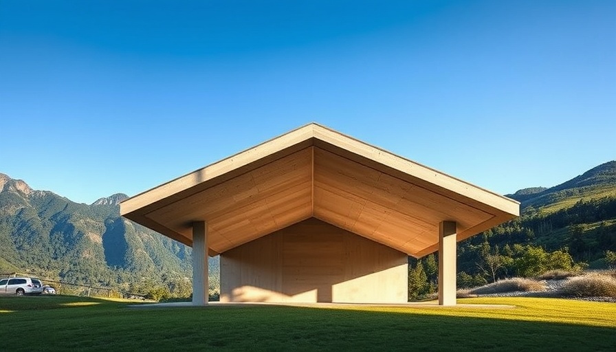 Modern pavilion with concrete beams at Raw Materials Pavilion