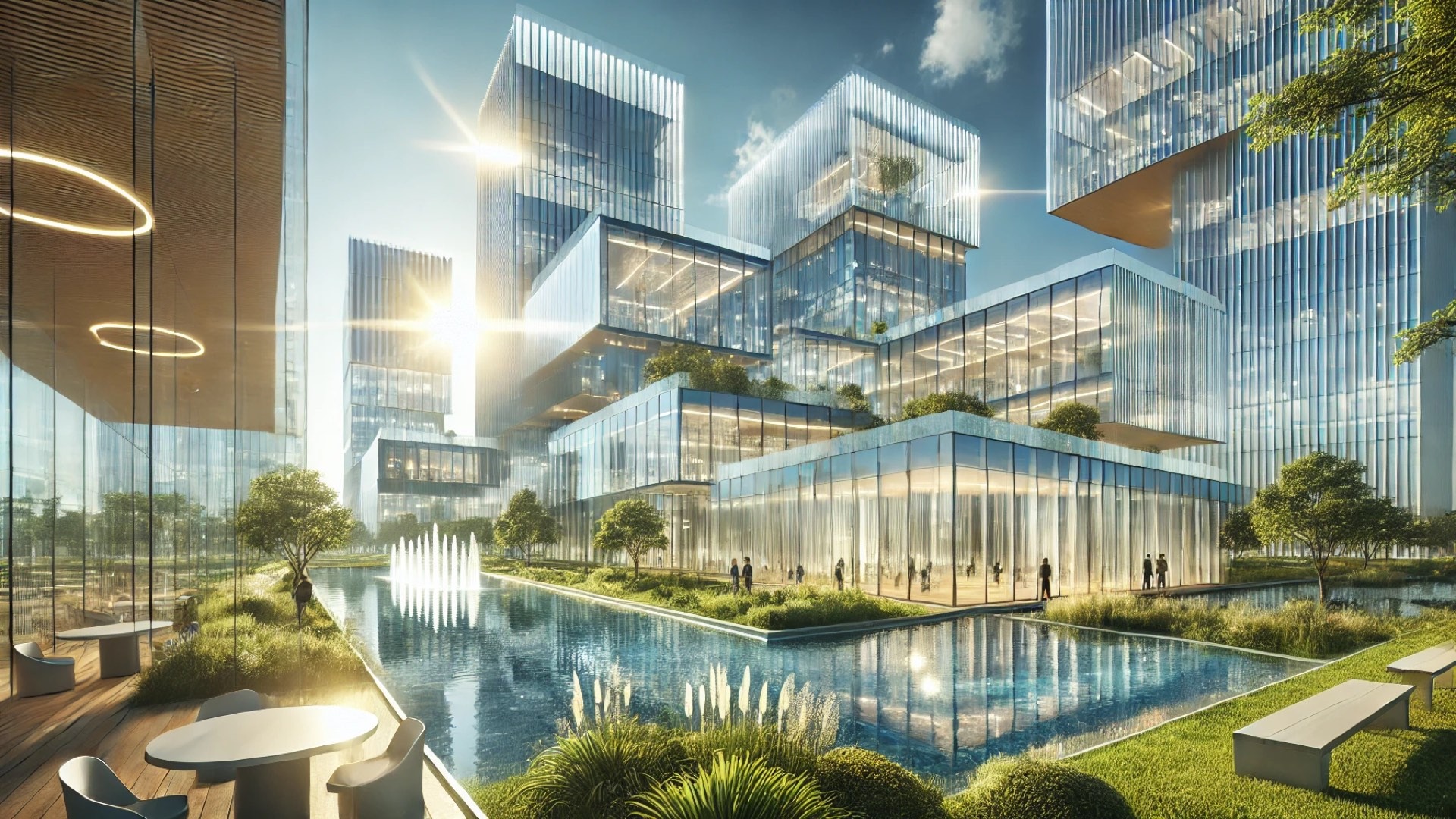 showcasing sustainable modern architecture with innovative glass façades, symbolizing the projects recognized for their energy efficiency and environmental harmony