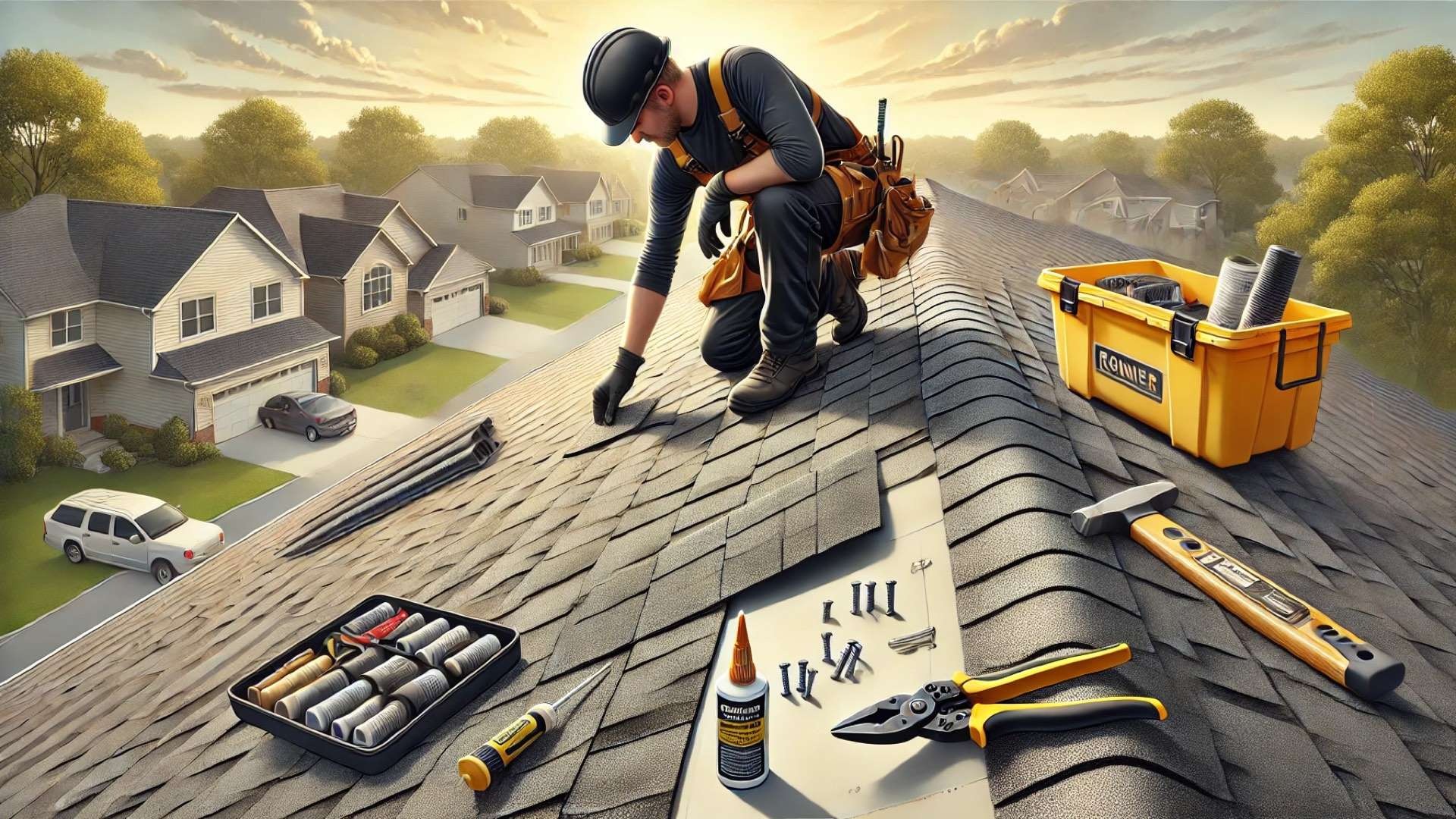 a precise, calm repair of just a few missing shingles—no major damage, just careful maintenance