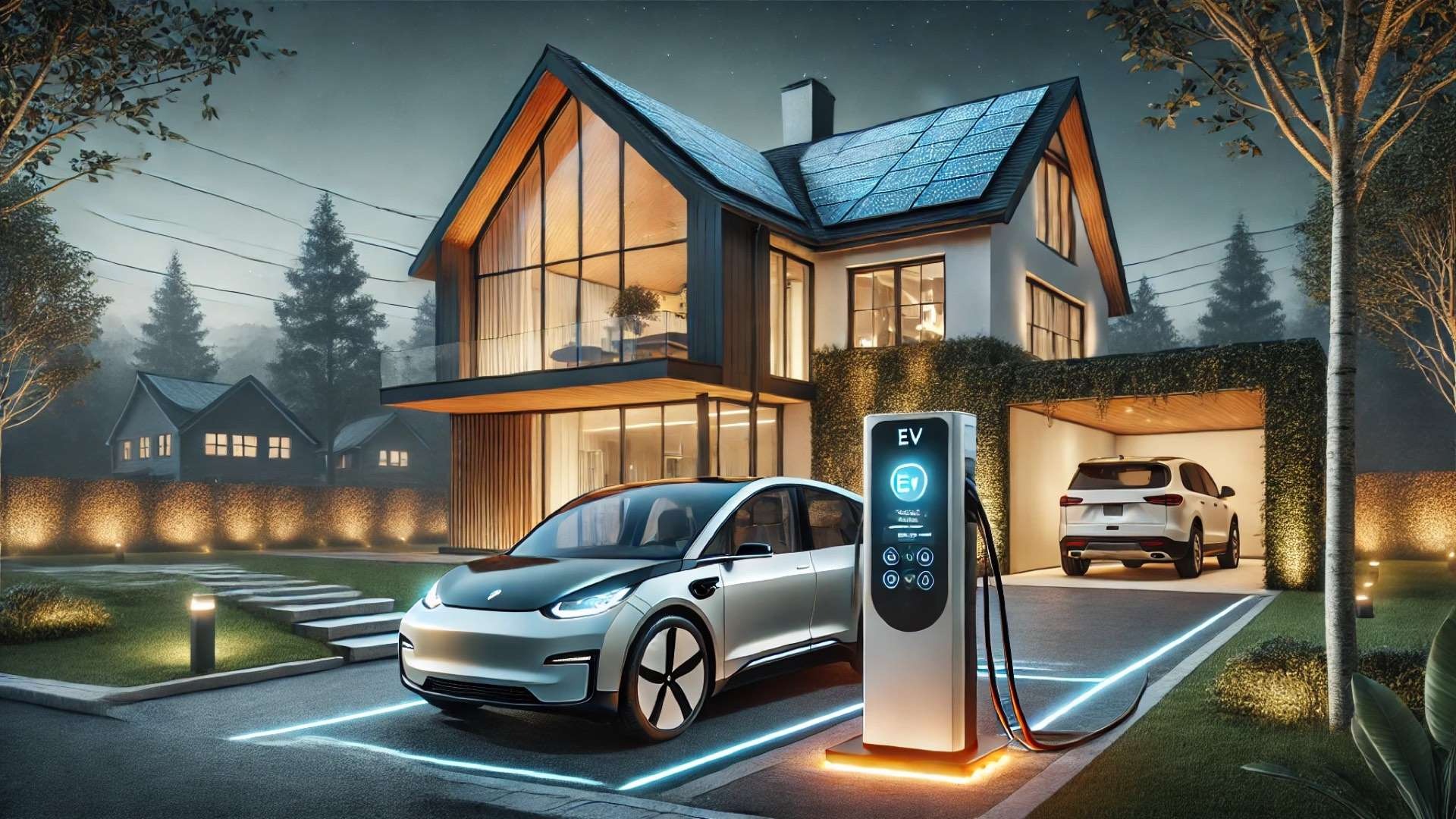 modern sustainable home using an electric vehicle to power the house during a blackout